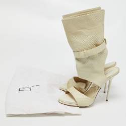 Paul Andrew Cream Snakeskin Cut Out Sandals Size 37.5