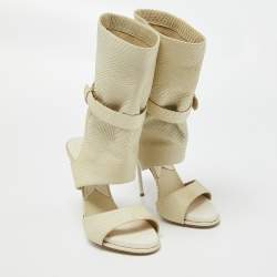 Paul Andrew Cream Snakeskin Cut Out Sandals Size 37.5