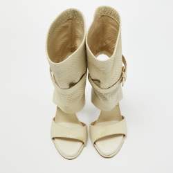 Paul Andrew Cream Snakeskin Cut Out Sandals Size 37.5