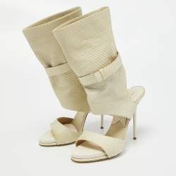 Paul Andrew Cream Snakeskin Cut Out Sandals Size 37.5
