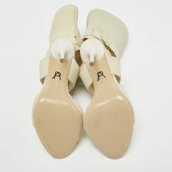 Paul Andrew Cream Snakeskin Cut Out Sandals Size 37.5