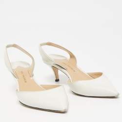 Paul Andrew White Leather Rhea Slingback Pumps Size 37.5