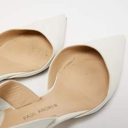 Paul Andrew White Leather Rhea Slingback Pumps Size 37.5