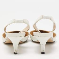 Paul Andrew White Leather Rhea Slingback Pumps Size 37.5