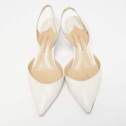 Paul Andrew White Leather Rhea Slingback Pumps Size 37.5