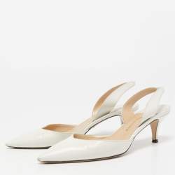 Paul Andrew White Leather Rhea Slingback Pumps Size 37.5