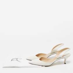Paul Andrew White Leather Rhea Slingback Pumps Size 37.5