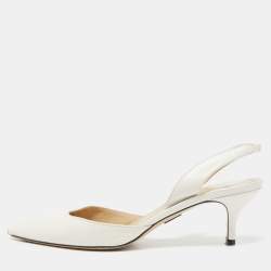 Paul Andrew White Leather Rhea Slingback Pumps Size 37.5