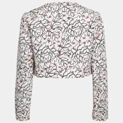 Paule Ka Pink Printed Cotton Blend Open Front Cropped Jacket L