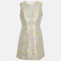 Pre Owned Paule Ka Grey/Cream Lurex Jacquard Mini Dress M