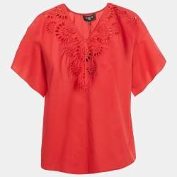 Pre Owned Paule Ka Red Embroidered Cotton Blouse L