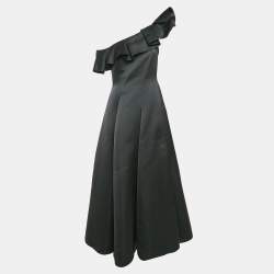 Paul Ka Black Paneled Satin Ruffle Detail Gown M