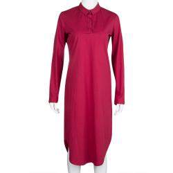 Paule Ka Red Cotton Long Sleeve Shirt Dress M