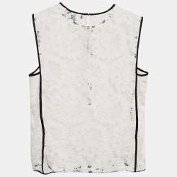 Paule Ka White Floral Lace Sleeveless Top M