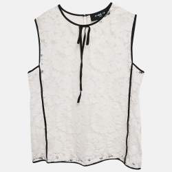 Paule Ka White Floral Lace Sleeveless Top M