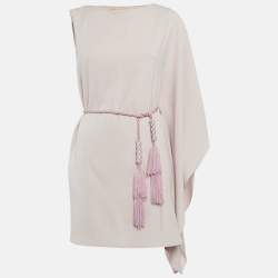 Paule Ka Pink Sateen Asymmetric Sleeve Mini Dress M