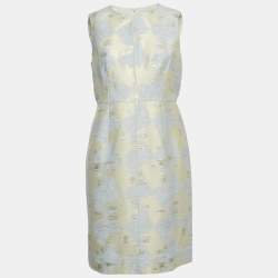 Paule Ka Cream/Blue Lurex Jacquard Sleeveless Short Dress L