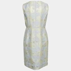 Paule Ka Cream/Blue Lurex Jacquard Sleeveless Short Dress L