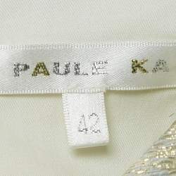 Paule Ka Cream/Blue Lurex Jacquard Sleeveless Short Dress L