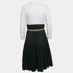 Paule Ka Black & White Cotton Pleated Detail Midi Dress M