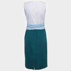 Pre Owned Paule Ka White/Green Cotton Sleeveless Short Dress M