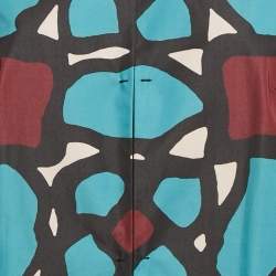 Paule Ka Blue Abstract Print Crepe Round Neck Coat L