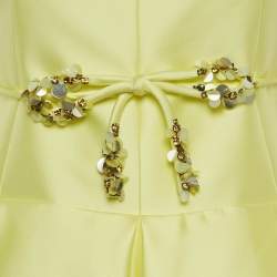 Pre Owned Paule Ka Yellow Feather Trim Taffeta Bow Detail Midi Dress M