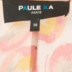 Pre Owned Paule Ka Pink Floral Print Silk Ruffled Sleeve Maxi Dress M    
