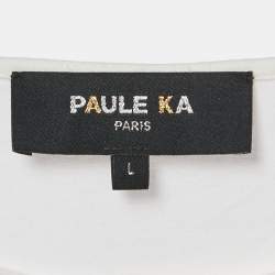 Pre Owned Paule Ka White Jersey Puff Sleeve Top L