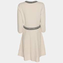 Pre Owned Paule Ka Off White/Black Knit Midi Dress M