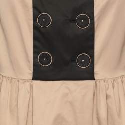 Pre Owned Paule Ka Beige/Black Satin Long Sleeve Shirt Midi Dress M