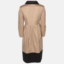 Pre Owned Paule Ka Beige/Black Satin Long Sleeve Shirt Midi Dress M