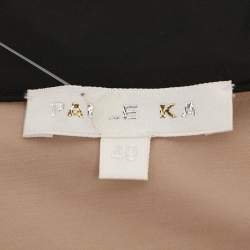 Pre Owned Paule Ka Beige/Black Satin Long Sleeve Shirt Midi Dress M