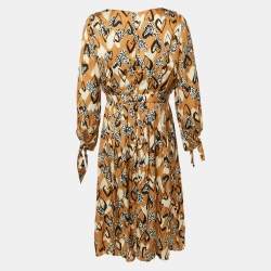 Pre Owned Paule Ka Brown Heart Print Satin Midi Dress L