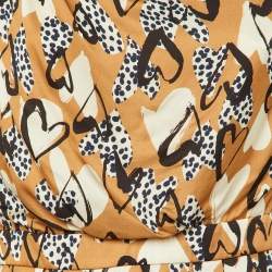 Pre Owned Paule Ka Brown Heart Print Satin Midi Dress L