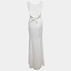 Pre Owned Paule Ka White Crepe Frill Neck Detail Maxi Dress M
