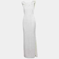 Pre Owned Paule Ka White Crepe Frill Neck Detail Maxi Dress M