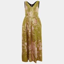 Pre Owned Paule Ka Pink / Yellow Brocade Sleeveless Gown XL 