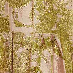 Pre Owned Paule Ka Pink / Yellow Brocade Sleeveless Gown XL 