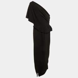 Pre Owned Paule Ka Black Crepe One Shoulder Maxi Dress XL
