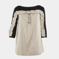 Pre Owned Paule Ka Black /Beige Cotton Ruched Detail Top S