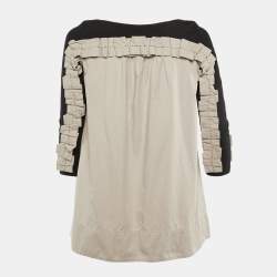 Pre Owned Paule Ka Black /Beige Cotton Ruched Detail Top S