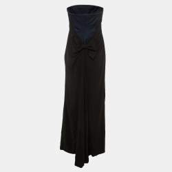 Pre Owned Paule Ka Black /Navy Blue Crepe Bow Detail Strapless Maxi Dress M