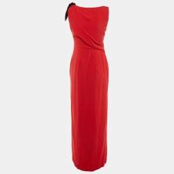 Pre Owned Paule Ka Red Crepe Knot Detail Sleeveless Maxi Dress M