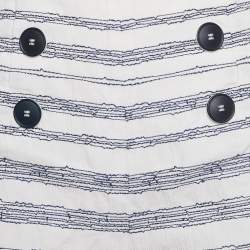 مملوكة مسبقًا Paule Ka White/Blue Embroidered Stripe Cotton Top & Shorts Set L/M