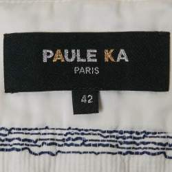 مملوكة مسبقًا Paule Ka White/Blue Embroidered Stripe Cotton Top & Shorts Set L/M