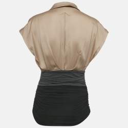 مملوكة مسبقًا Paule Ka Beige/Black Satin and Jersey Ruche Top S