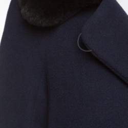 Paule Ka Navy Blue and Black Wool Rabbit Fur Collar Detail Coat S 