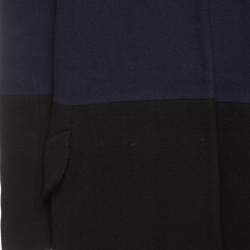 Paule Ka Navy Blue and Black Wool Rabbit Fur Collar Detail Coat S 