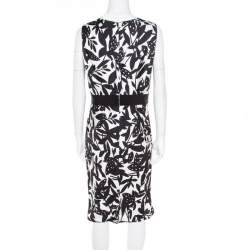 Paule Ka Monochrome Printed Silk Bow Detail Sleeveless Dress M